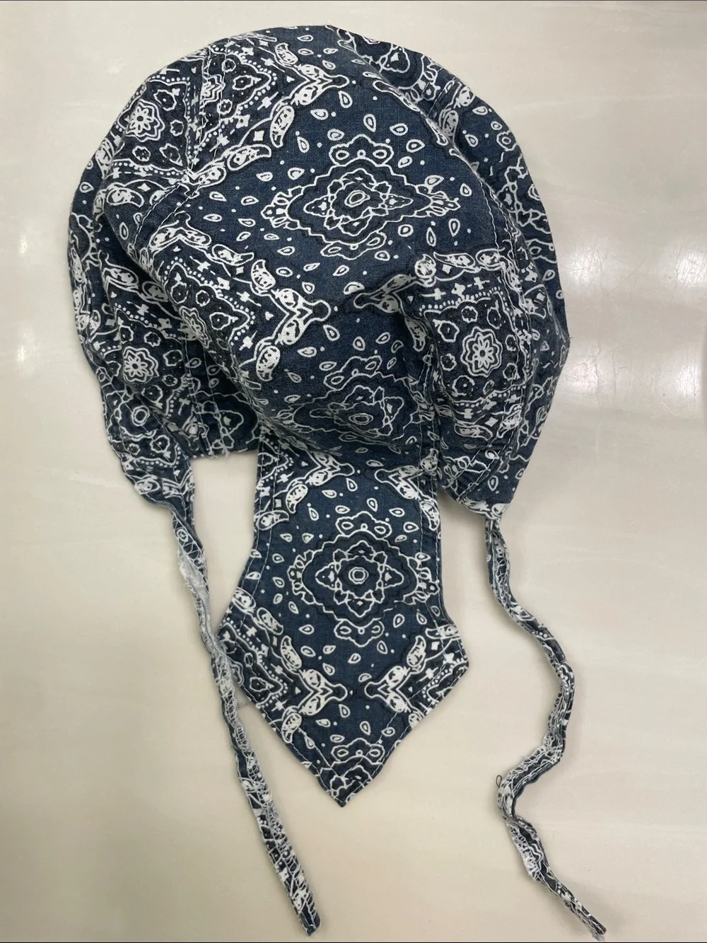 Navy Blue Bandana-Print Head Scarf